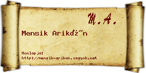 Mensik Arikán névjegykártya